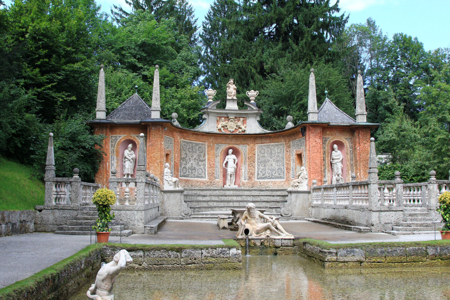 An elaborate fountain at the Summer Palace (Schloss Hellbrunn)