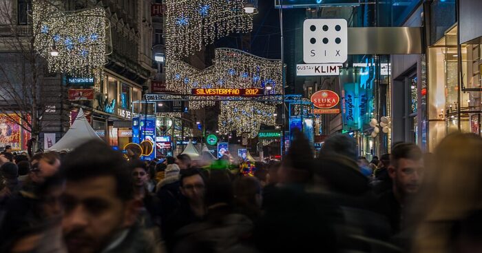 A busy Vienna street on New Year's Eve for the event Silvesterpfad