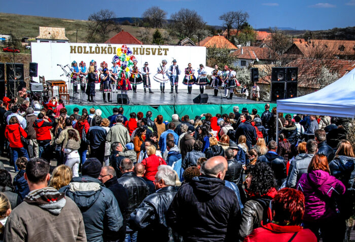 Crowds gather to watch the local dancers perform during the annual Holloko Easter Festival in northern Hungary.